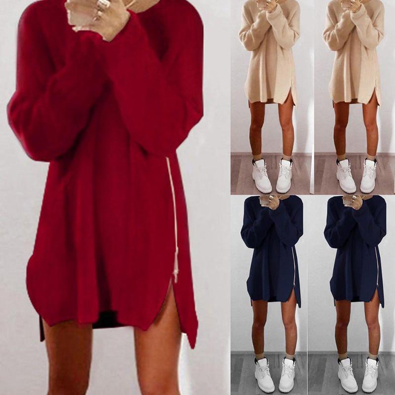 Luxurious Womens Jumper Knitted Sweaters Dress With Solid Casual Long Sleeves