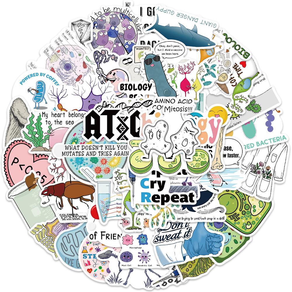 50Pcs Biology Style Stickers For Kids Scrapbook Diary Luggage Laptop Phone Sticker Toys Funny Graffiti Life Science Decals