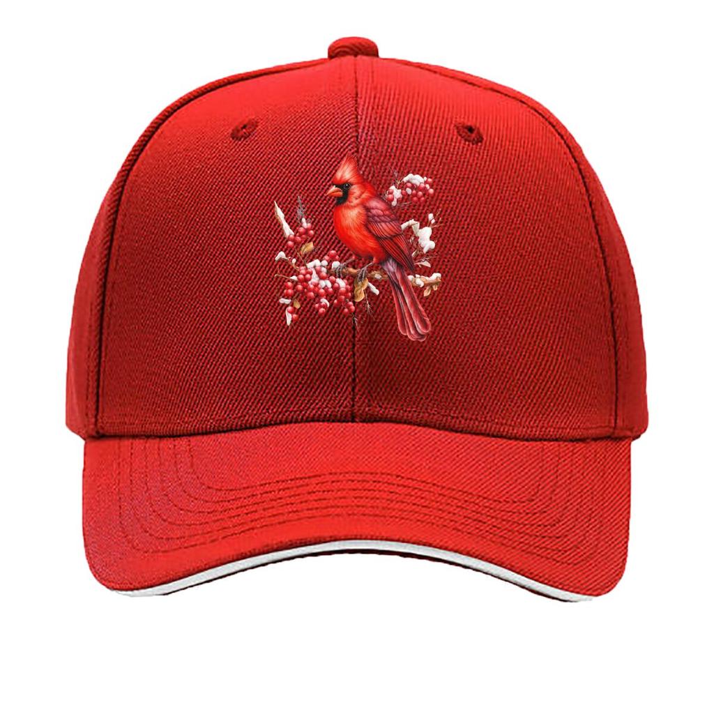 Red Cardinal Bird Snowy Berry Branch Winter Art Sandwich Baseball Cap Sun Cap Outdoor Workouts Hat