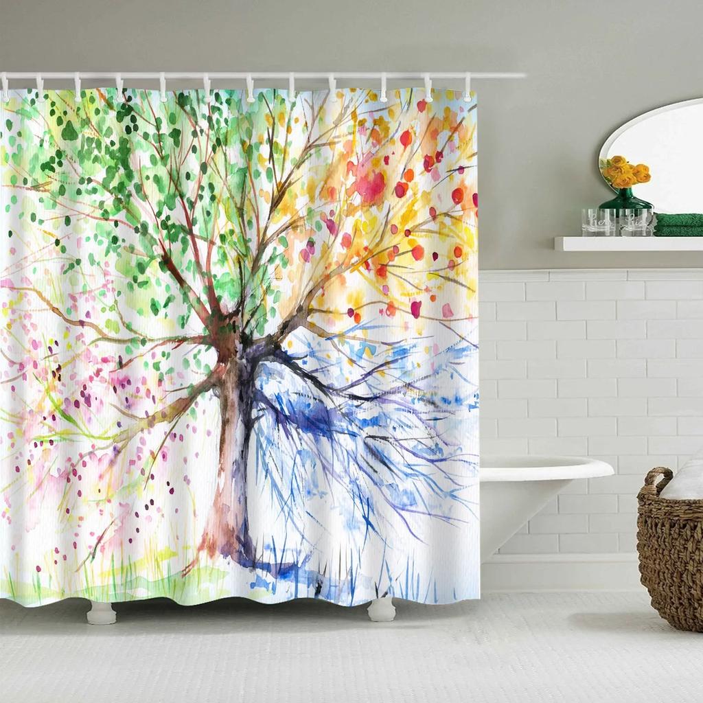 3D Tree Scenery Shower Curtains Bathroom Curtains High Quality Waterproof Polyester Bath Curtain with 12 Hooks for Home Decor