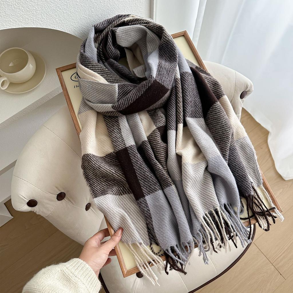 Classic Block High-end Shawl, Soft And Skin Friendly Tassel Plaid Scarf, Warm Couple Style Scarf