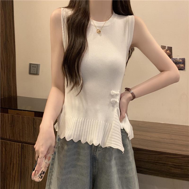 

2025 Summer Stylish Irregular Knitted Vest with Chinese Frog Button One Size [Premium Version]