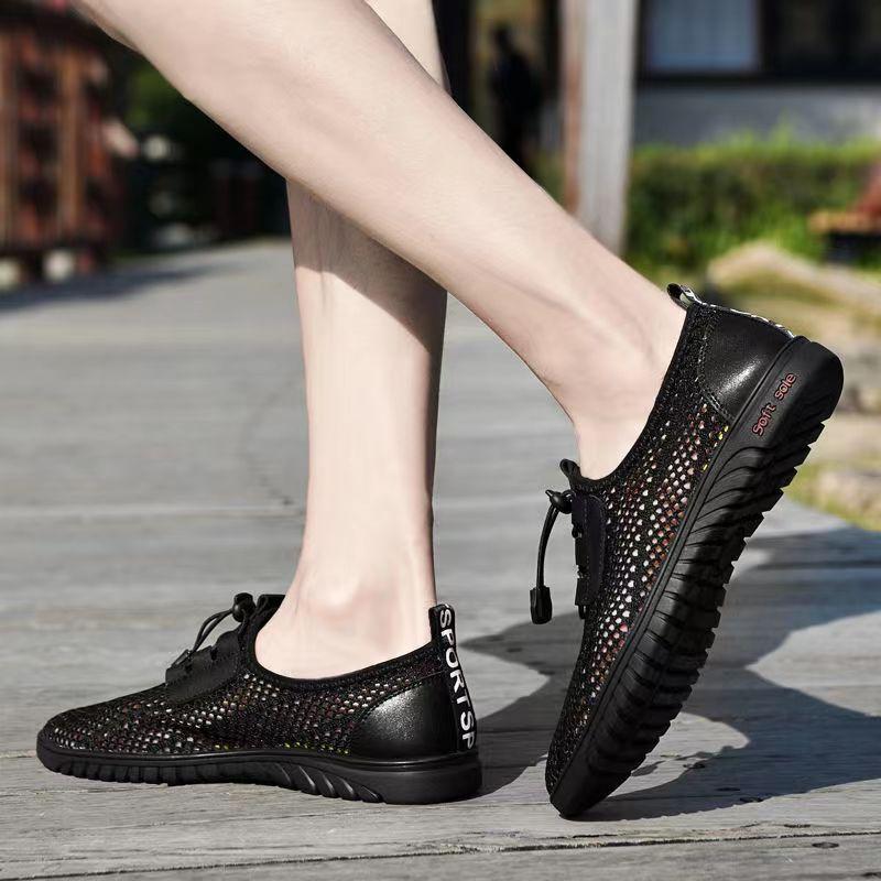 Letní mládež pánské ležérní sportovní boty s kulatou špičkou síťované fly-woven síťované boty pohodlné síťované boty měkká podrážka duté pánské boty