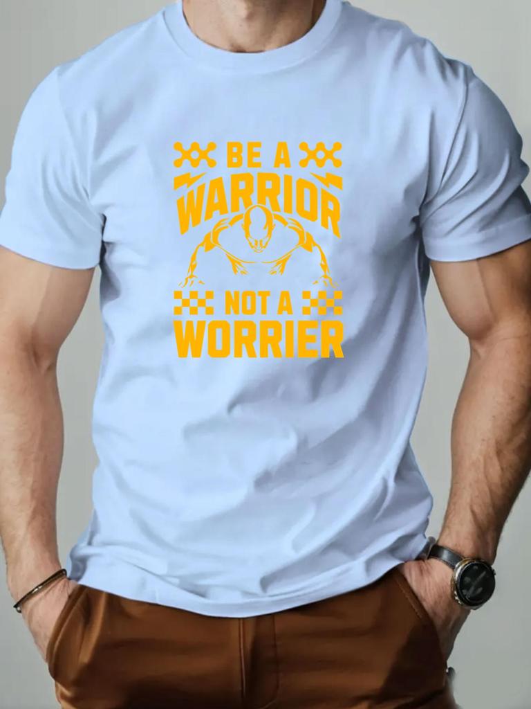 Mens Cotton TShirt BE A WARRIOR NOT A WORRIER Summer Round Neck Short Sleeve Graphic Breathable Fashion Casual TShirt