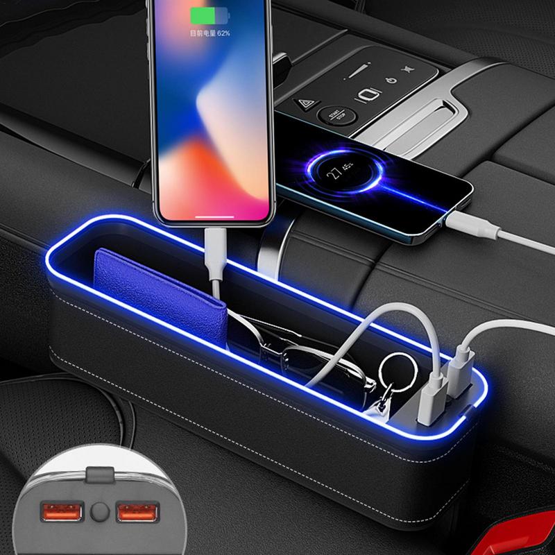 Car Seat Gap Filler Organizer LED Colorful Light Change With USB Charging Auto Front Seat Crevice Storage Box Accessories