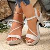 High Heel Sandals Summer New Round Toe One Strap Platform Non-slip Wear-resistant Block Heel Shoes