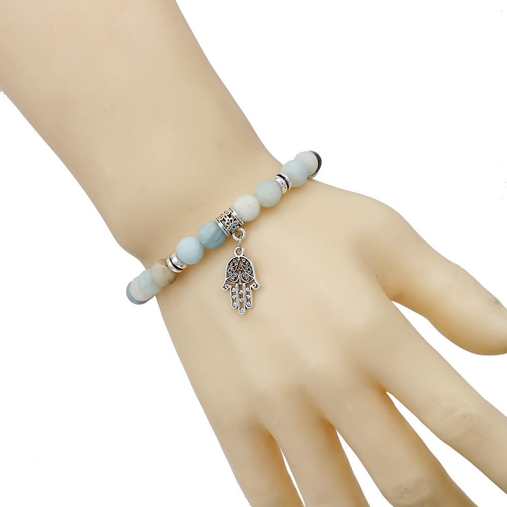 European & American Popular Frosted Stone Beads Bracelet with Religious Palm Pendant