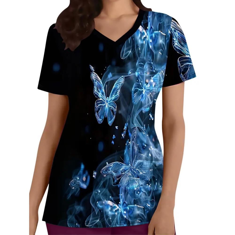Klinisk Uniform Dame Mote Sommer V-Hals Tannlege Dame Skrubb Mikrostretch Kort Erm Sykepleieruniform Dame