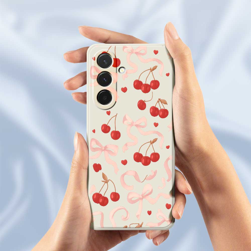 Pro Samsung Galaxy A36 5G Pouzdro Velká Mašle Vzor Třešní Potisk Rovný Okraj TPU Zadní Kryt na Telefon