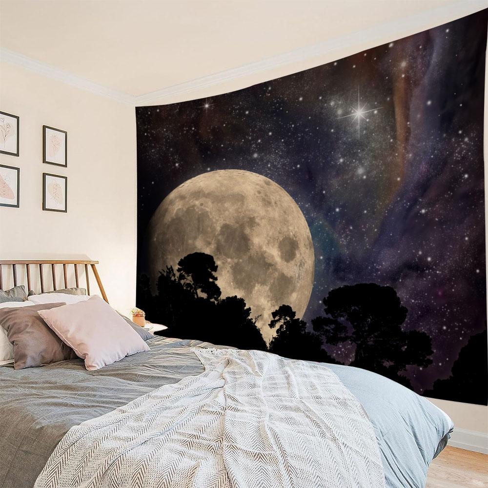 Starry Sky Forest tapestry, forest night sky, polyester fiber, bedroom decoration, psychedelic hippie poster, gift for friends
