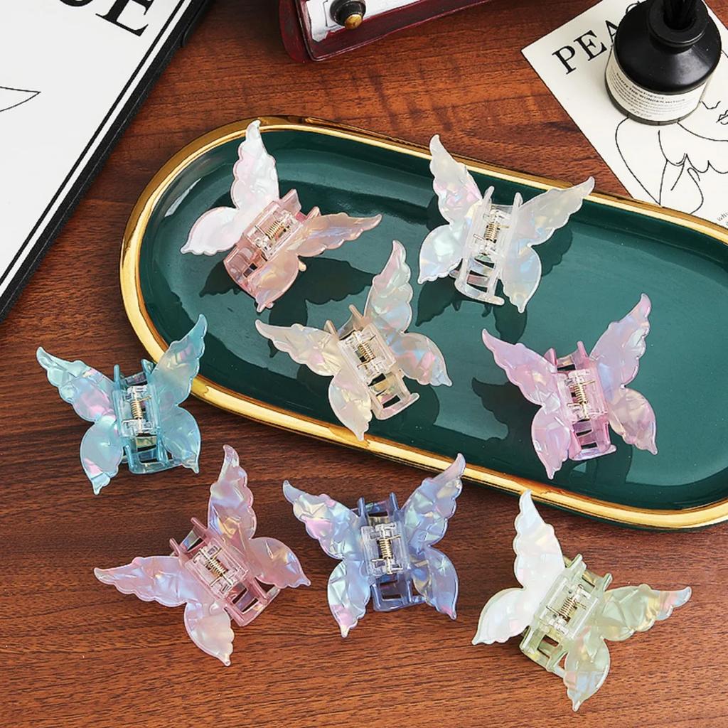 Pearlescent Butterfly Hair Claw For Women Korean Style Acetic Acid Gripper Elegant Sweety Colorful Shark Hair Gripper 1pc