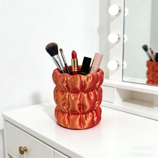 Yousheng Macaron Color Pen Holder, Cloud Pleat Design Pencil Holder, Soft Satin Compact Desktop Organizer for Pens Makeup