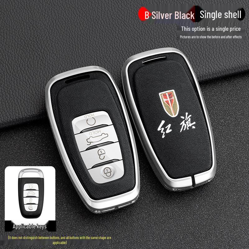 High-End Metal Key Case for Hongqi H9/H5/H7/HS7 - Full Wrap with Buckle Button for 21 Models