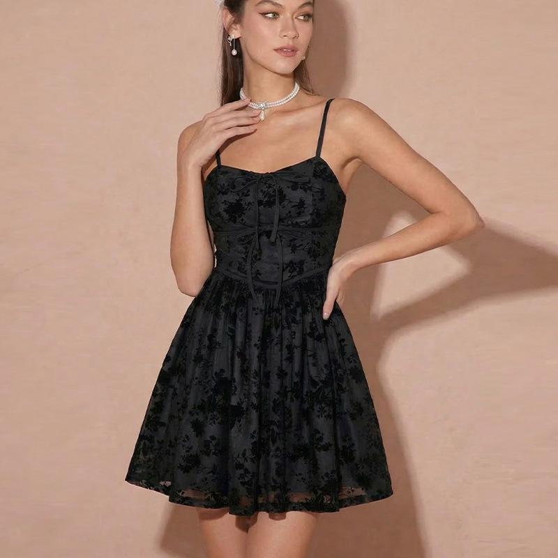 2026 spring and summer cross-border European and American fashion temperament suspender dress Amazon foreign trade women's black jacquard skirt