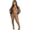 Women's Sexy Leopard Print Long Sleeve High Waist Jumpsuit
