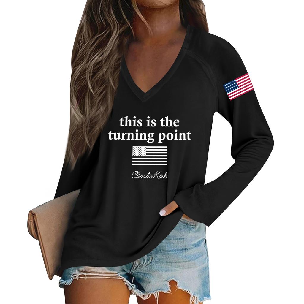 Women's Fashion Casual Long Sleeve Halloween Printed V-Neck Top