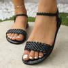 Fashion 2025 Summer New Women's Open Toe Sandals Round Toe Flat with Weave Elastic Band Sandals Outdoor Plus Size Casual Beach Shoes