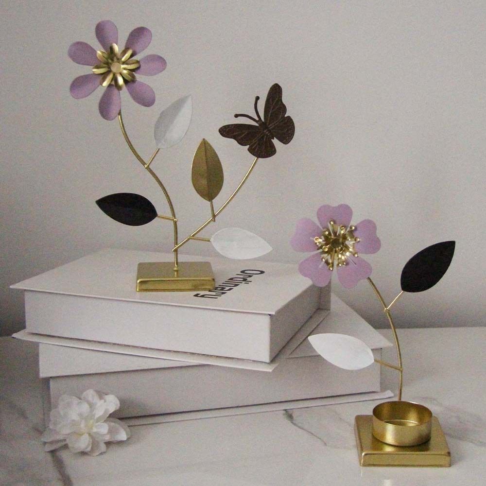 Decorative Floral Candle Holder Romantic Metal Tealight Holder Butterfly Flower Stand  Home Decor