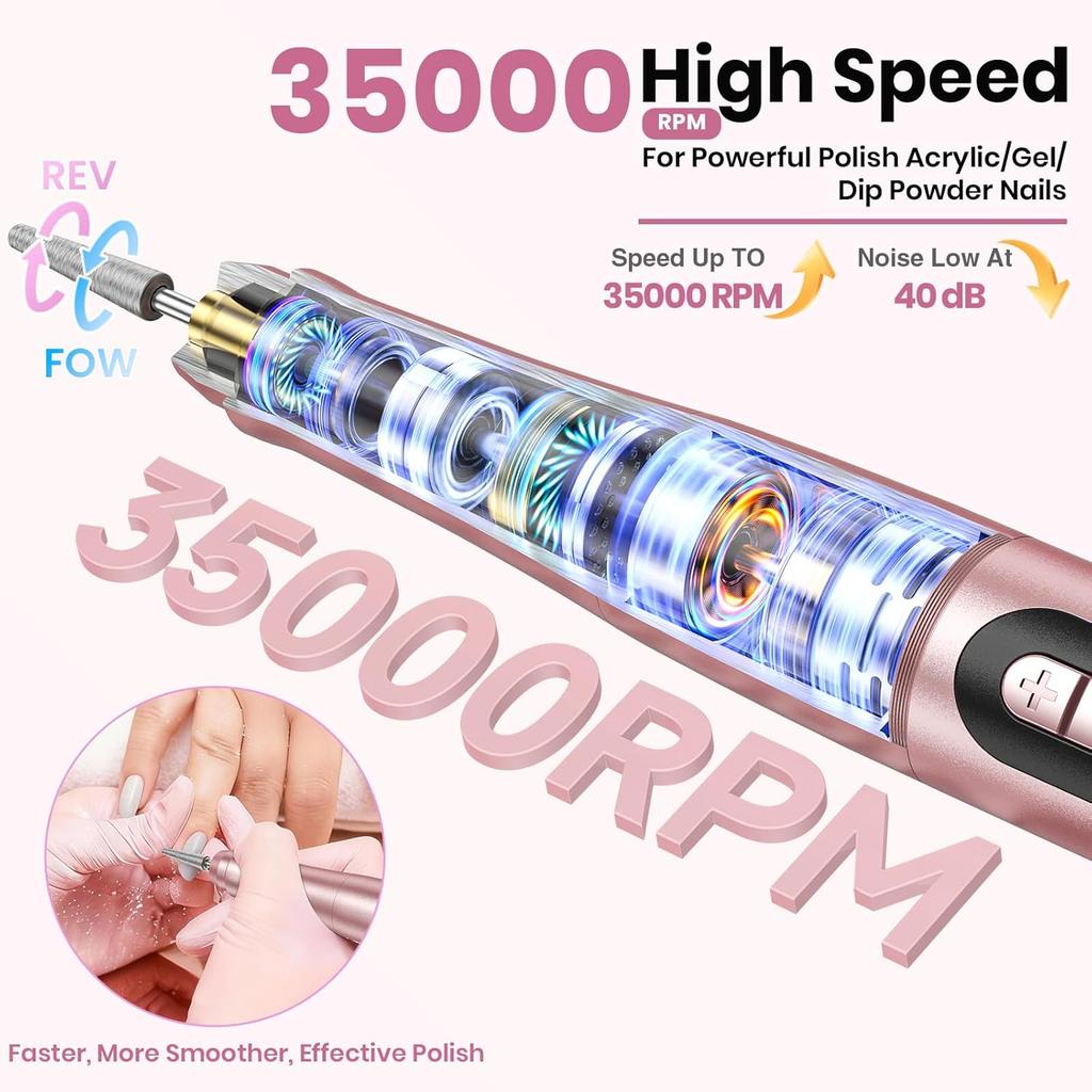Nail Drill  Portable Electric Nail File for Acrylic Gel Nails, Professional Manicure