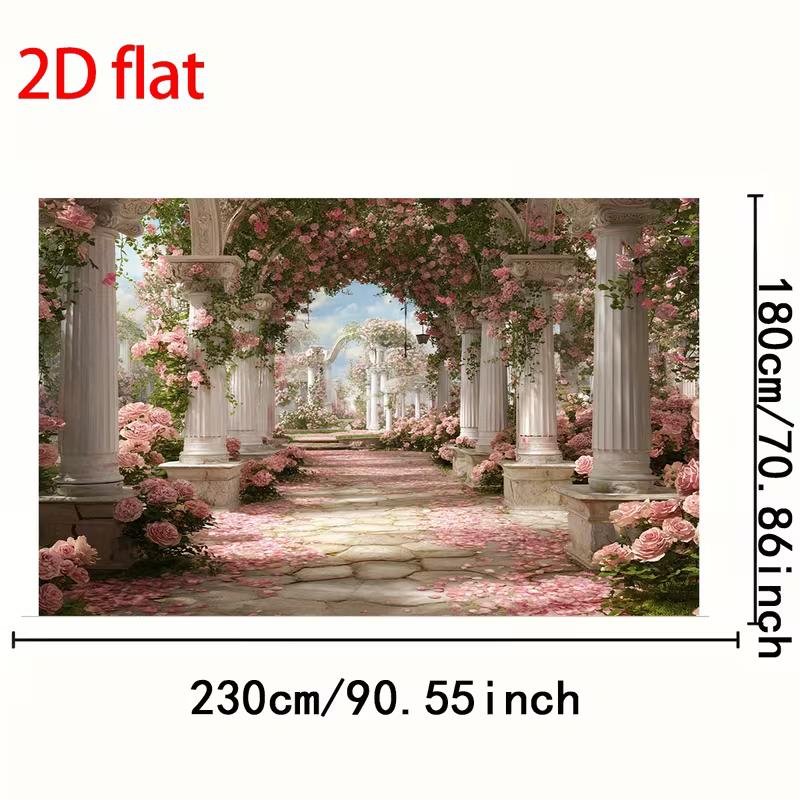 2D Whimsical Palace Garden Backdrop with Blooming Roses and Arches for Poster, Events and Bridal Shoots