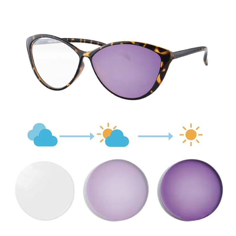 SHINU Cat Eye Frame Women Glasses Photochromic Lenses Myopia Diopter Pink Blue Purple Grey Brown No Astigmatism