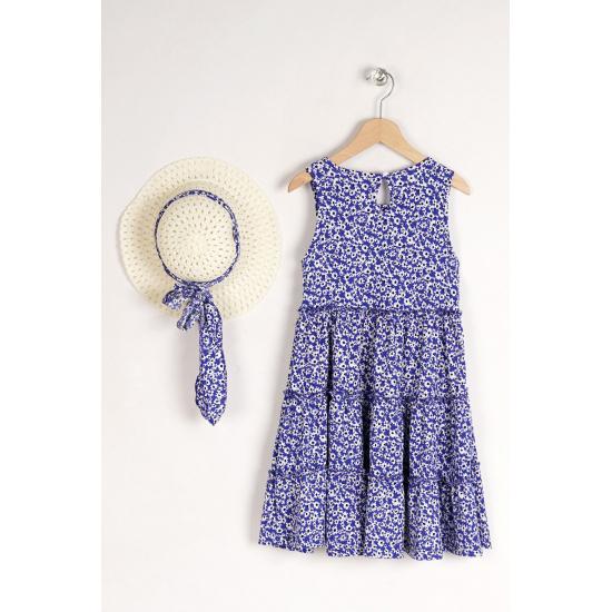 Rochie Fata Copil Roșu Cu Motive Florale Cu Accesoriu Pălărie