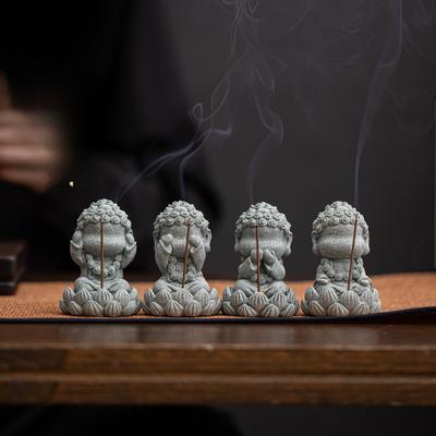 Bruciaincenso in Pietra Arenaria Verde Cinese Quattro Non Piccoli Buddha Decorazione Inserimento Fragranza Ufficio Desktop Porta Aromaterapia