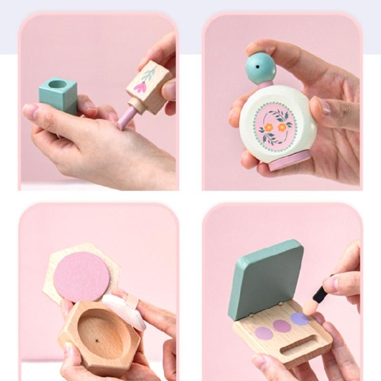 Kids Wooden Pretend Beauty Set 10Pieces Makeup Toy Set For Girls Age 3 4 5+ Includes Cosmetic Tools Mirror Creative Play Gift