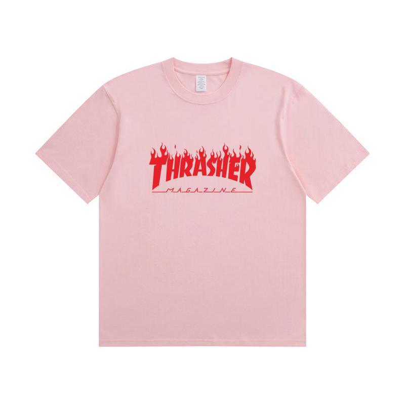 A1-03 Letnia Koszulka z Czerwonym Nadrukiem Thrasher Męska Damska Bawełniana Oversize Krótki Rękaw Casualowa Streetwearowa Koszulka Top