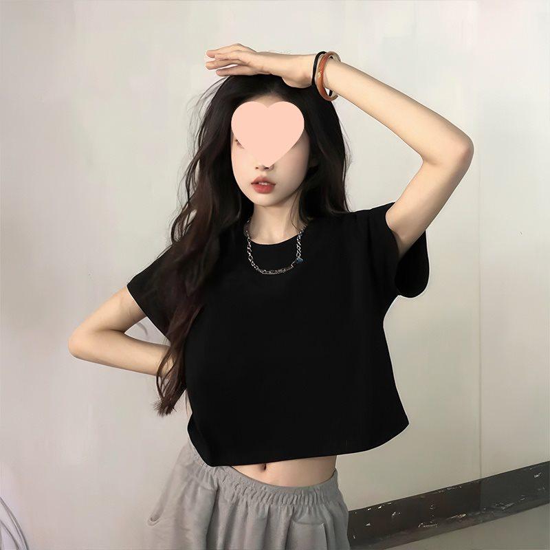 

Women s Black Cotton Short-Sleeve Summer 2025 T-Shirt - Solid Color, Half-Sleeve, Straight Shoulder.