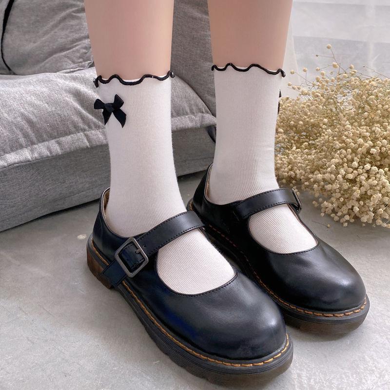 

Women s Bow Ankle Socks Cotton Japanese JK Lace Socks for School Girls with Loafers (Spring/Autumn/Summer) One size белый