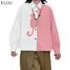ZANZEA Blusa informal de retales de manga larga con cuello vuelto para mujer