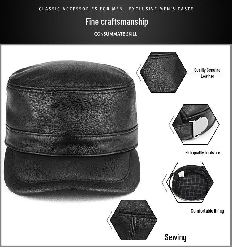 Men's Genuine Leather Flat Cap - Autumn/Winter Baseball Style for Middle-aged & Elderly