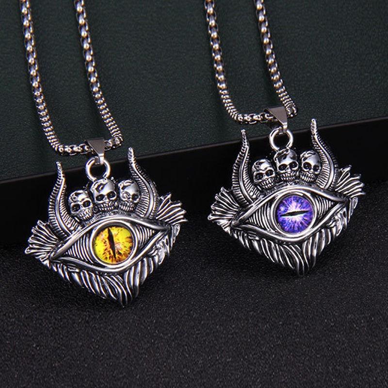 Vintage Devil's Eye Necklace Men's Trendy Personality Dark Style Punk Jewelry Blue Eye Pendant