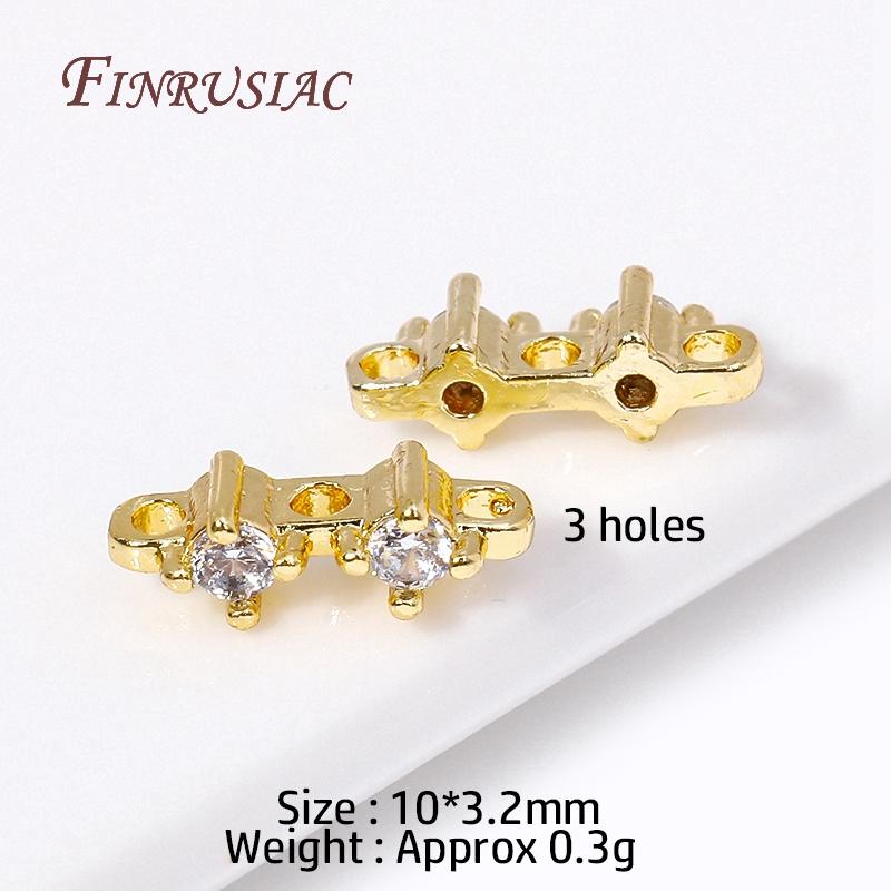 18K Gold Plated 2/3 Hole Separators For Beads,Inlaid Zircon Beads Separators,Handmade Decorative DIY Beading Jewelry Materials