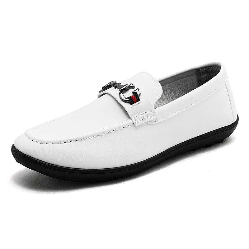 Casual Leather Shoes Men's Spring, Summer and Autumn Lightweight Soft Leather Black White Beanie Shoes