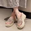 Thick-soled wedge slippers women's summer 2024 new non-slip outer wear one-word slippers popular casual beach sandals