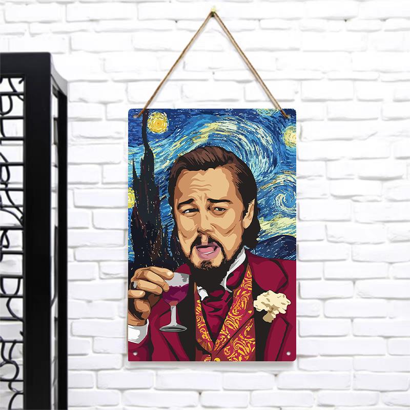 Van Gogh Starry Night Art Leonardo DiCaprio Portrait Custom Metal Tin Sign Living Room Bar Decor Wall Hanging Painting