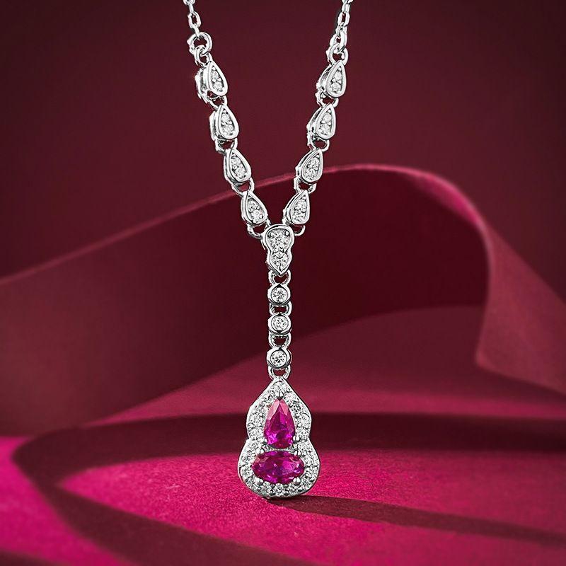 

Xiancan Pink Corundum Gourd Necklace with Simulated Gem and Gold-Plated 925 Sterling Silver Pendant 925 Silver
