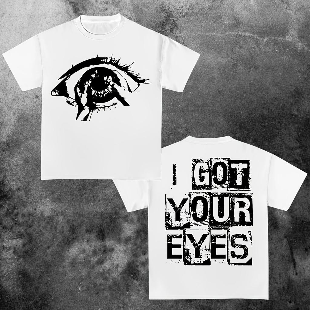Mens and Womens Street Style Pattern Tshirt Printed White Casual Round Neck Unique Eye Pattern Shortsleeved Top
