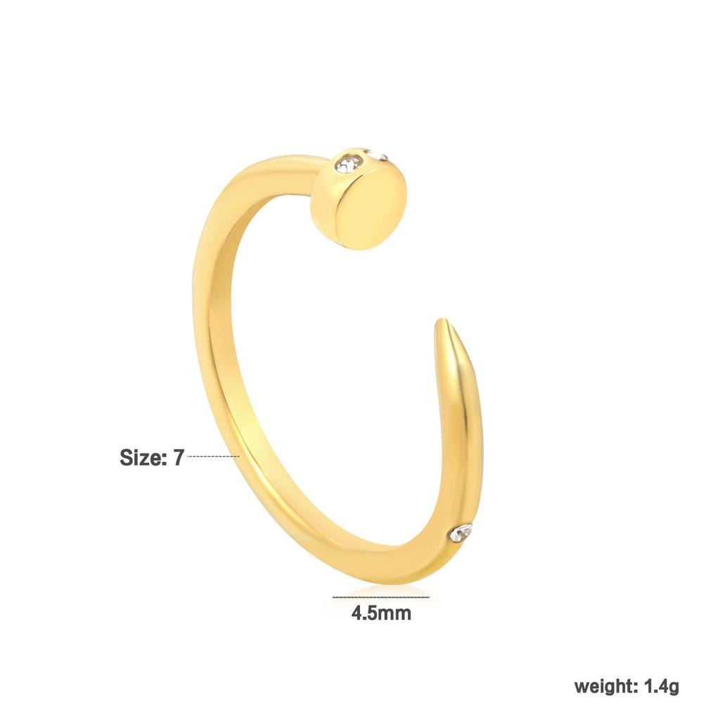 Stainless Steel Open Ring with Diamond Design - Women's European and American Fashion Jewelry