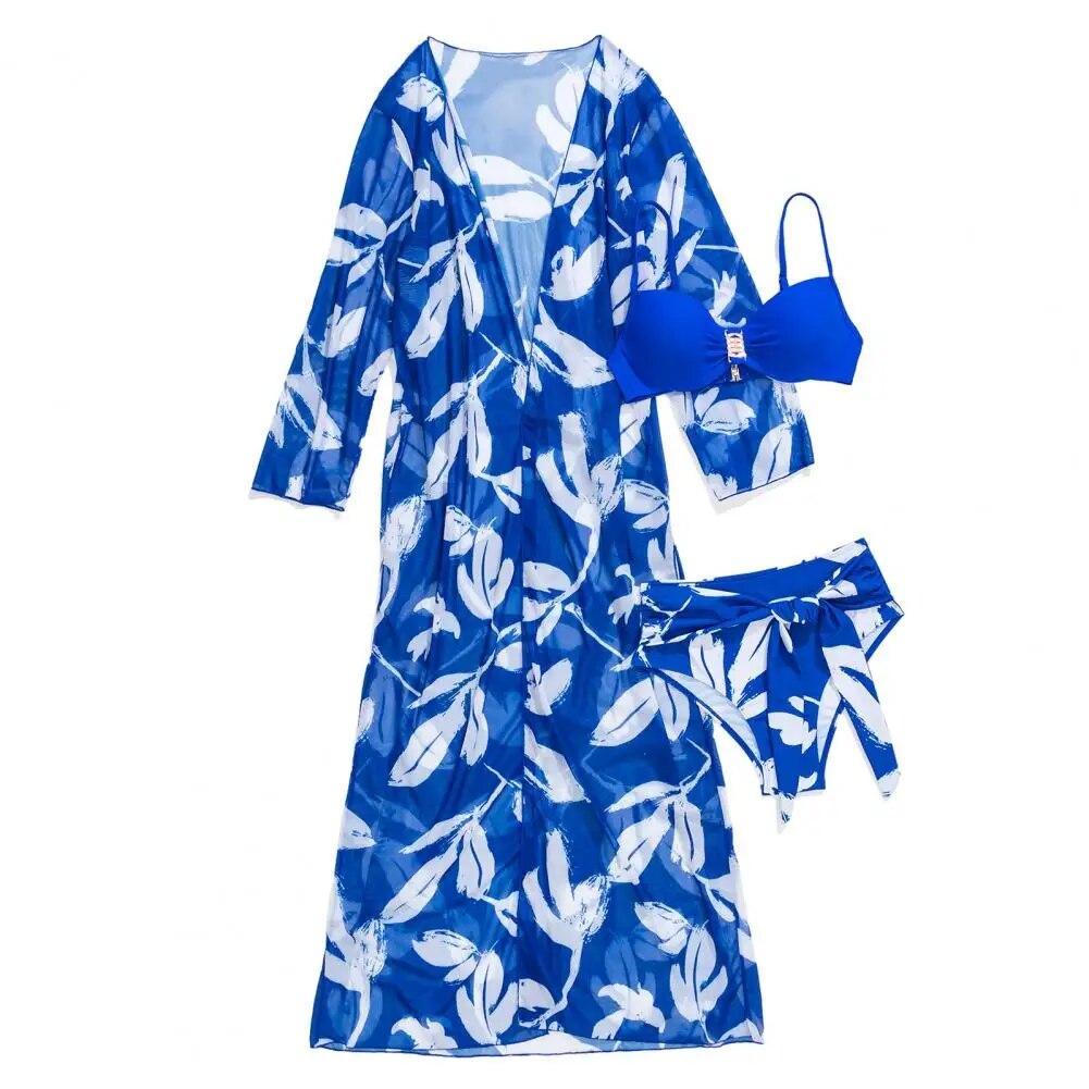 Women Swimsuit Set Summer Vacation Bathing Suit 3-piece Women's Bikini Cardigan Set