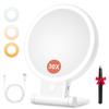 Auxmir Actress Tabletop Magnifying Mirror with 30x and 1x 72 LED 3 Handheld Stepless Brightness Adjustable USB 2000mAh High Makeup Stand Hand or
