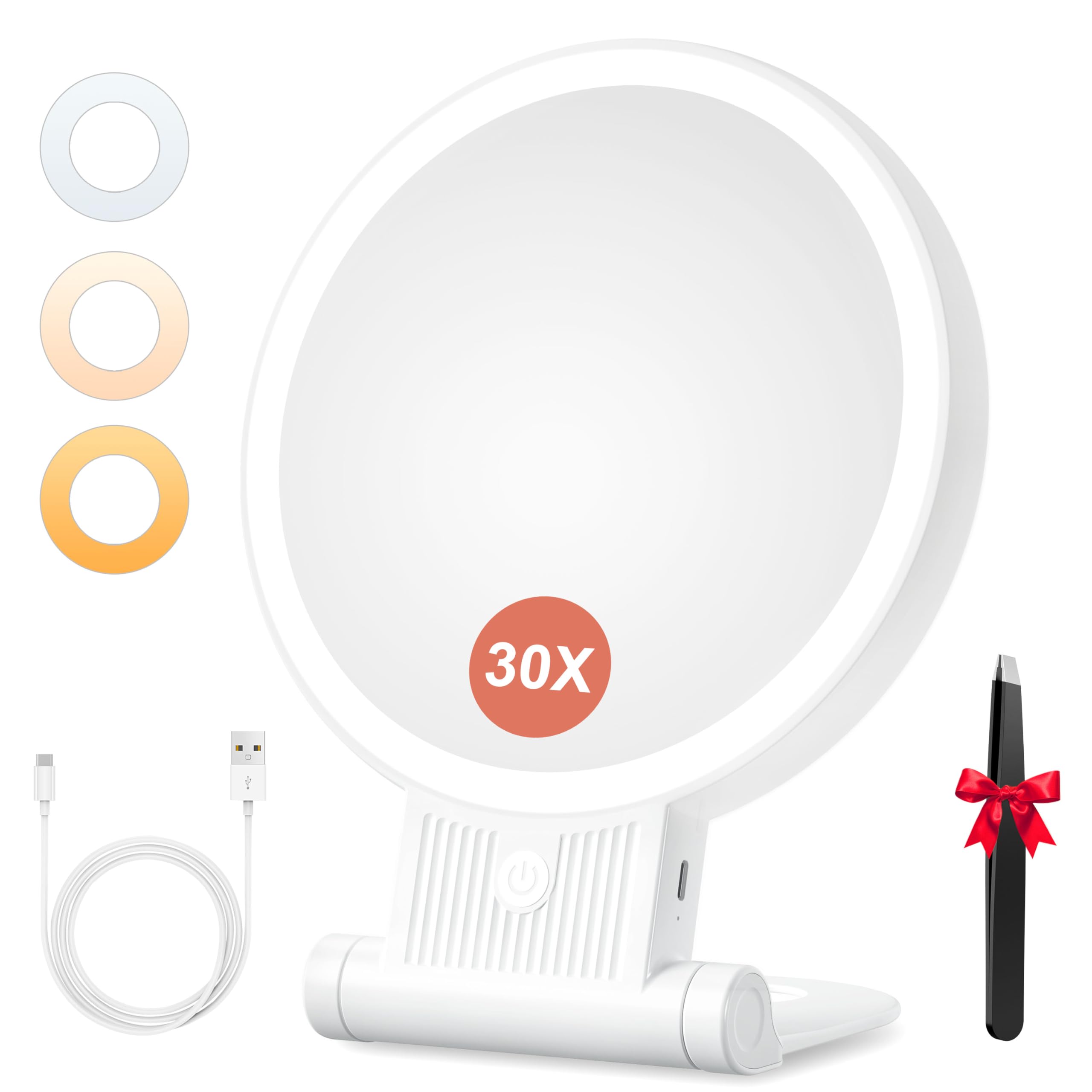 

Auxmir Actress Tabletop Magnifying Mirror with 30x and 1x 72 LED 3 Handheld Stepless Brightness Adjustable USB 2000mAh High Makeup Stand Hand or