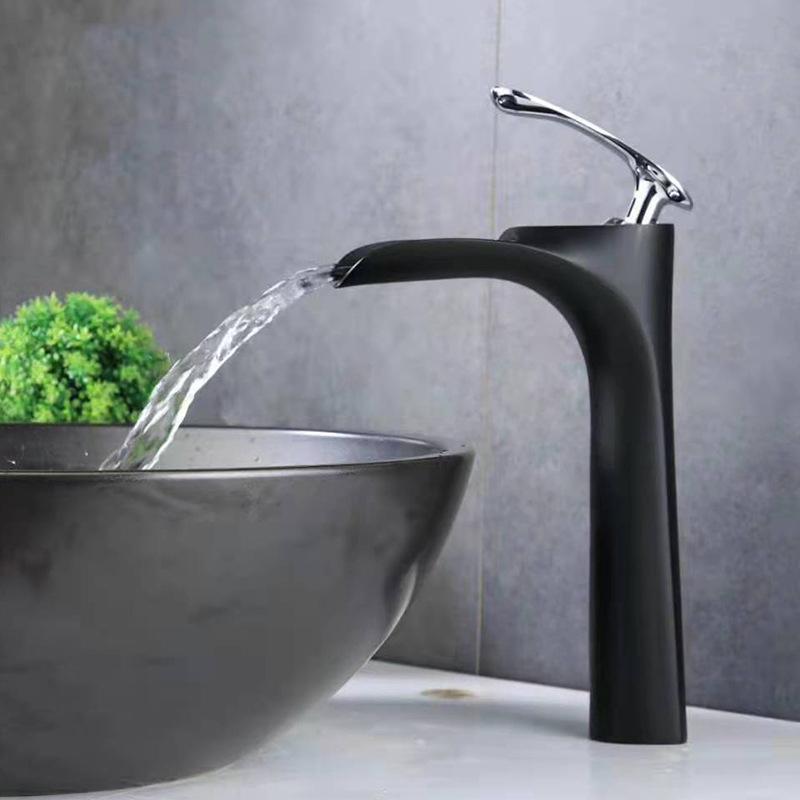 Bathroom Waterfall Basin Sink Faucets Hot Cold Tap Deck Mounted Water Mixer Crane Antique Bronze Chrome White Black Gold