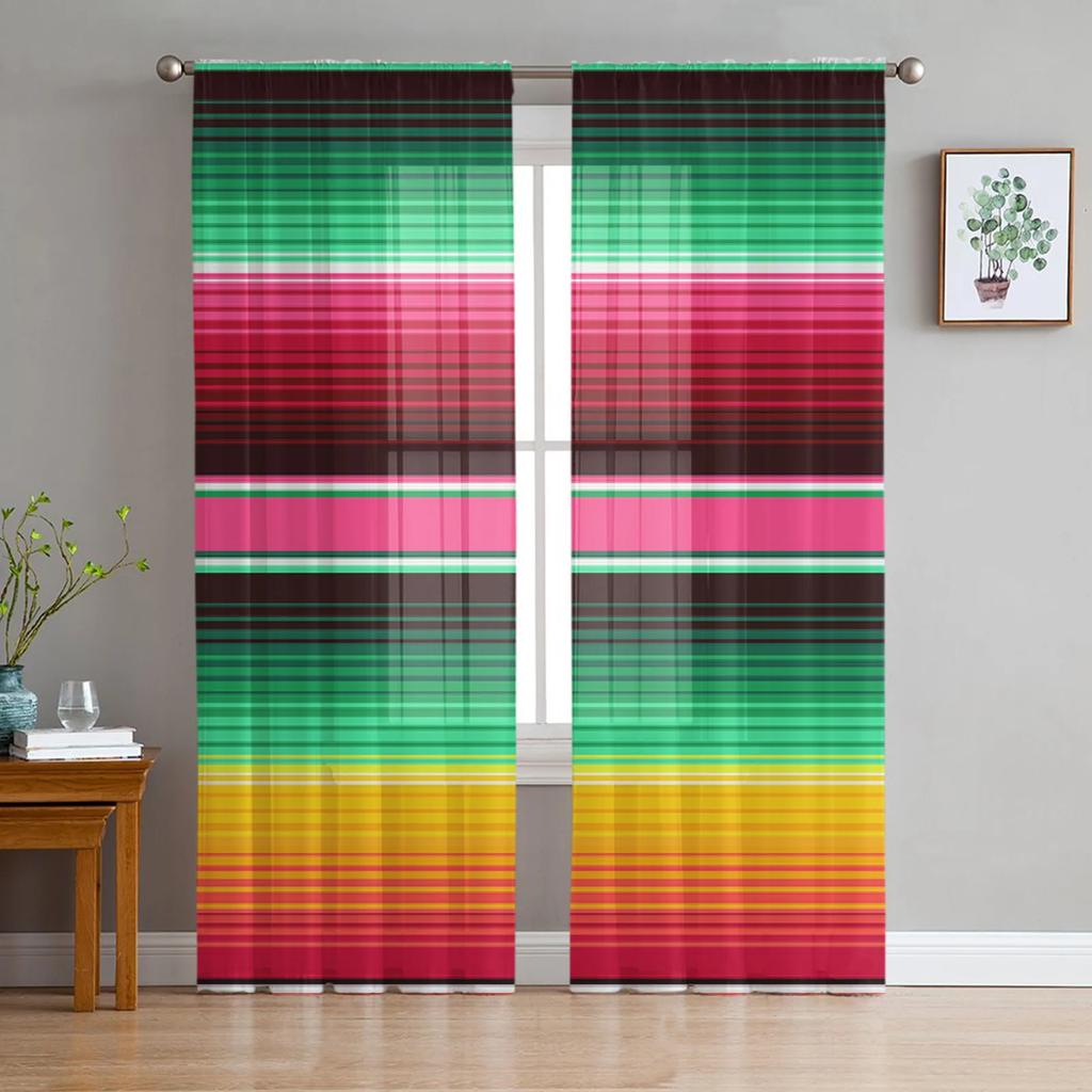 Mexican Stripes Colorful Stripes Sheer Curtains for Living Room Decoration Window Curtain Kitchen Tulle Voile Organza Drapes
