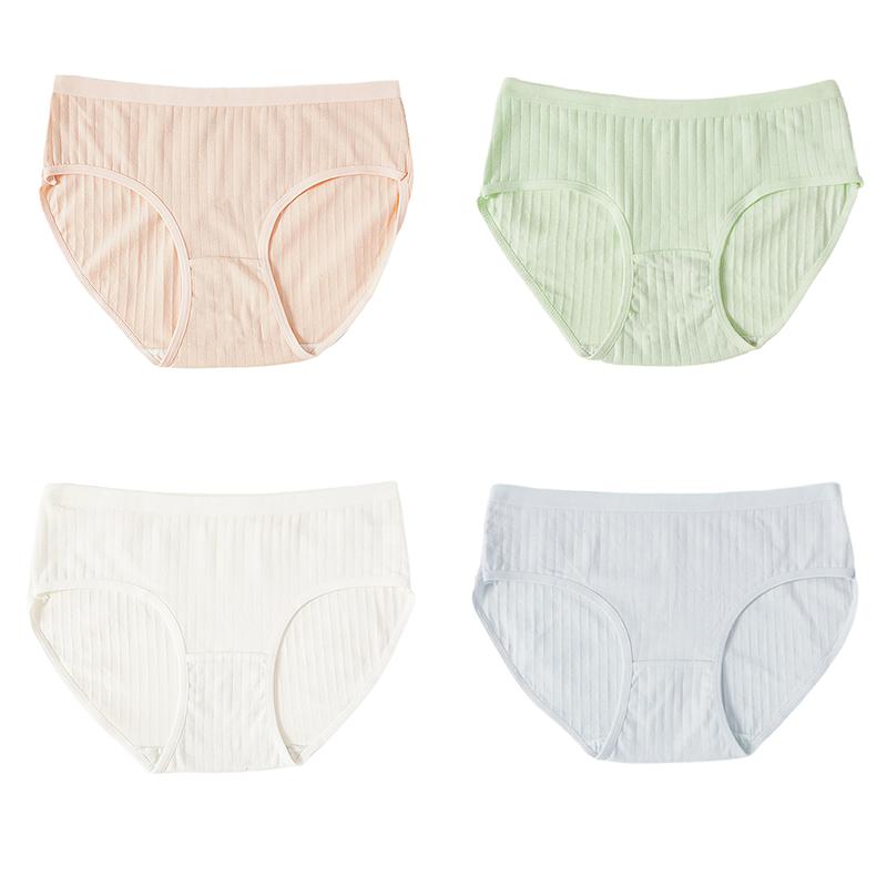 

4 шт. женские хлопковые трусики однотонные с вертикальными полосками, трусы средней посадки, удобное дышащее нижнее белье, женские комфортные трусики M
