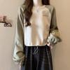 Amerikanisches Retro Raboss Ärmel Sweatshirt Damen Herbst Winter Neu Locker Kontrast Kordelzug Kurzes Oberteil