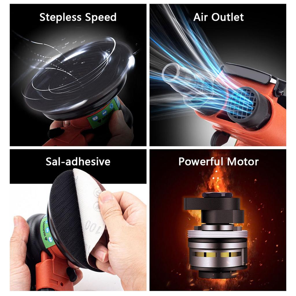 Pneumatic Sander Random Orbital Sander Pneumatic Palm Car Sanders Polishing Sanding Removal for Car Wall Wood Paint 12000rpm 1Celsius4in Inlet 0.6