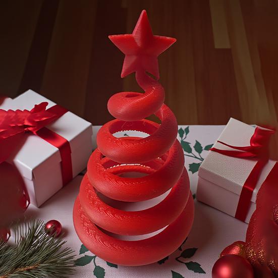 Modern 3D Printed Tabletop Ornaments Spiral Twisted Christmas Tree Figurine with Star Top, Mini Nordic Style Seasonal Table Centerpiece Ornament, Gift